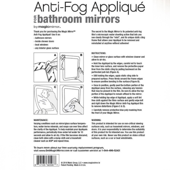 Magic Mirror Anti-Fog Appliqué For Bathroom Mirror Or Shower - Picture 4 of 6